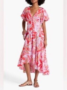 Farm Rio V-Neck Maxi Button Down Dress Dress in Lavender and Red